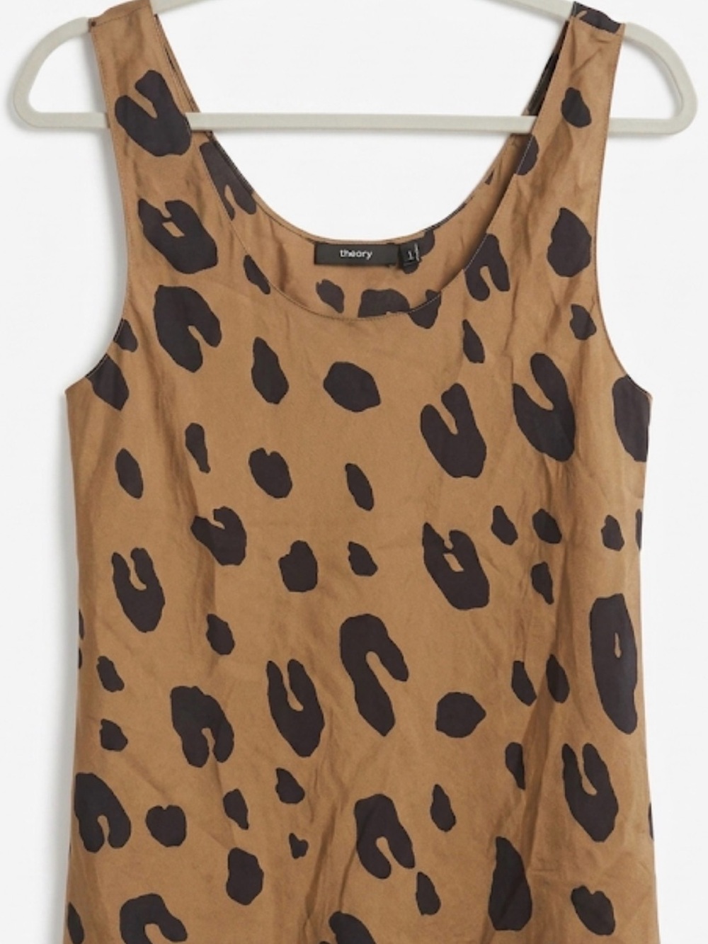 Theory Tan and Black Leopard-Print Silk Tank